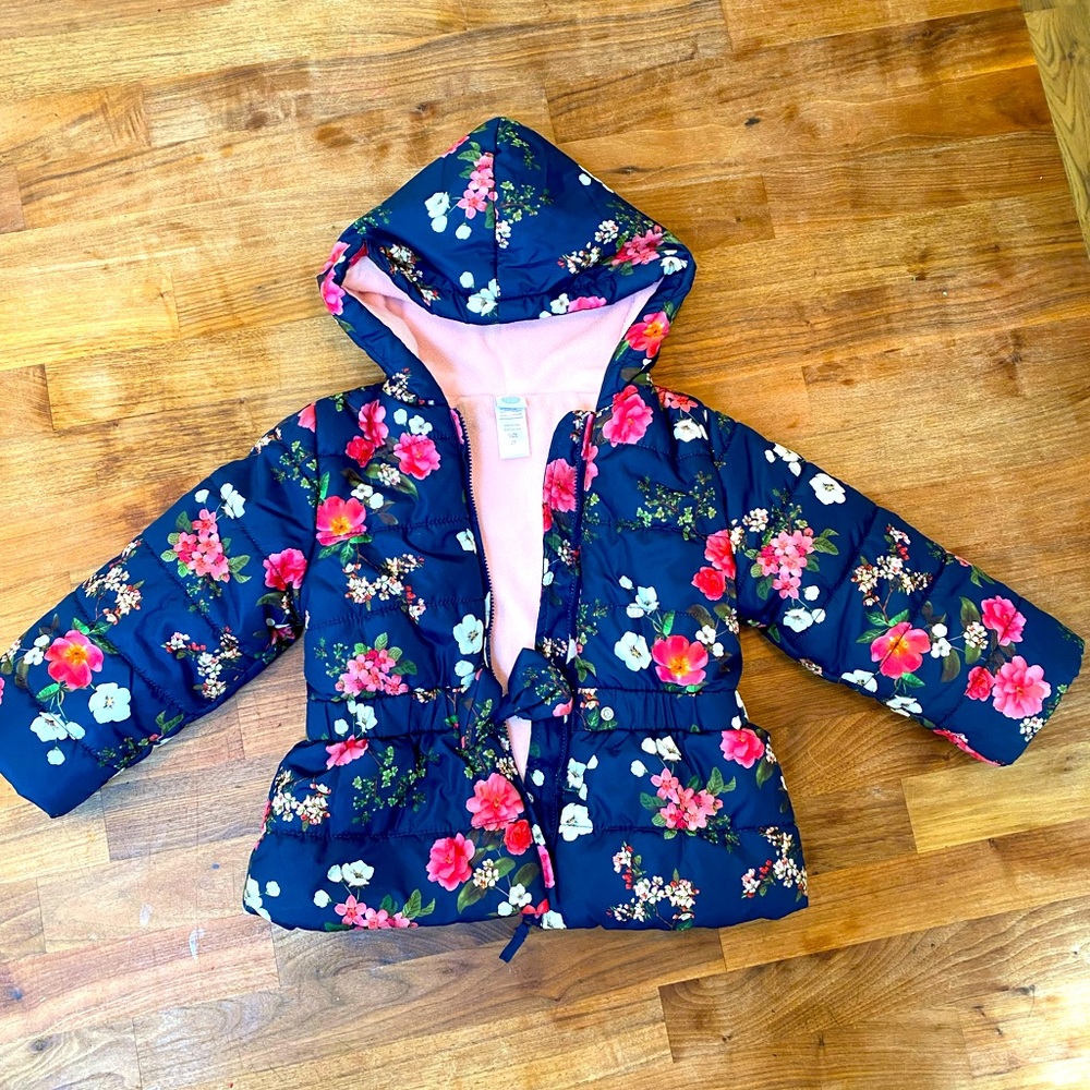 Super sweet Little Me navy and floral extra warm puffer jacket for 2T toddler